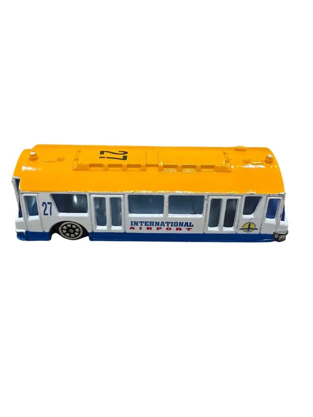 United Airlines International Airport Bus Toy Metal & Plastic Blue/White/Yellow